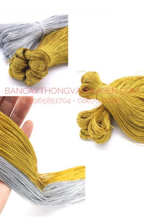 Cuộn Dây Chỉ Nhũ Vàng, Nhũ Bạc Noel Dùng Treo Châu Thả Trần, Trang Trí Hộp Quà, Noel